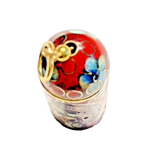 Vintage Cloisonné Enamel on Brass Pendant Cylinder Screw Top Red & Black Floral - Picture 7 of 10